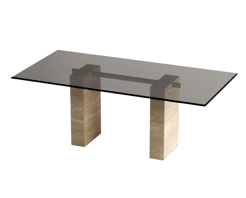 Arte Marble Traverten Cam Yemek Masası