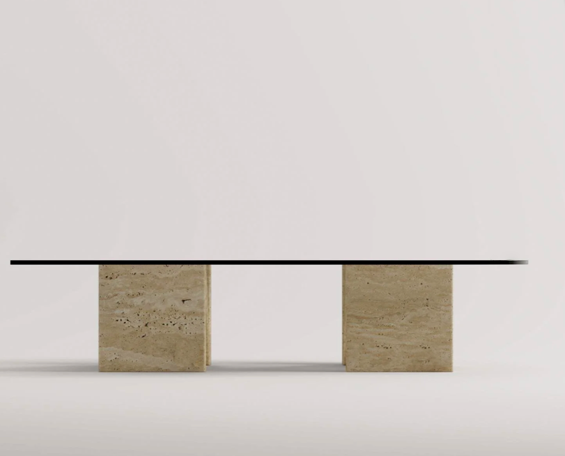 Arte Marble Traverten Cam Orta Sehpa