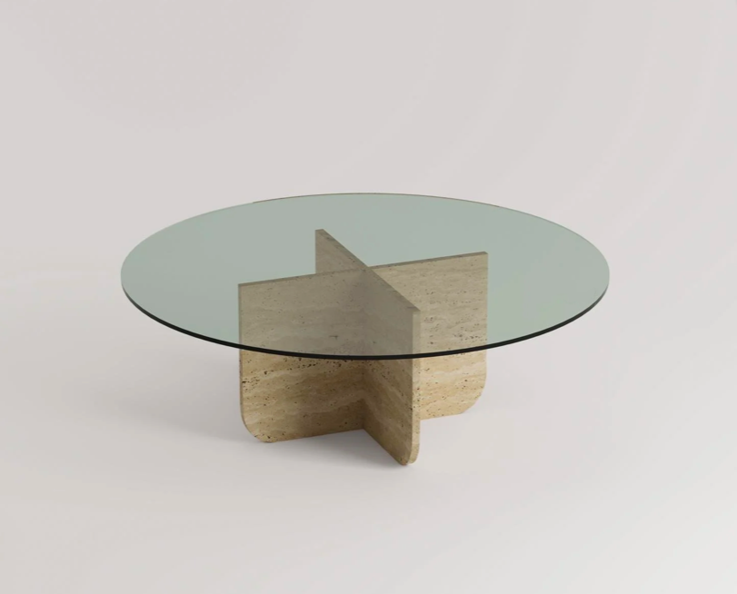 Arte Marble Traverten Cam Orta Sehpa