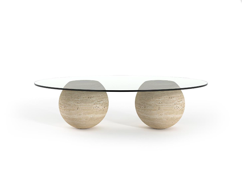 Arte Marble Traverten Cam Orta Sehpa