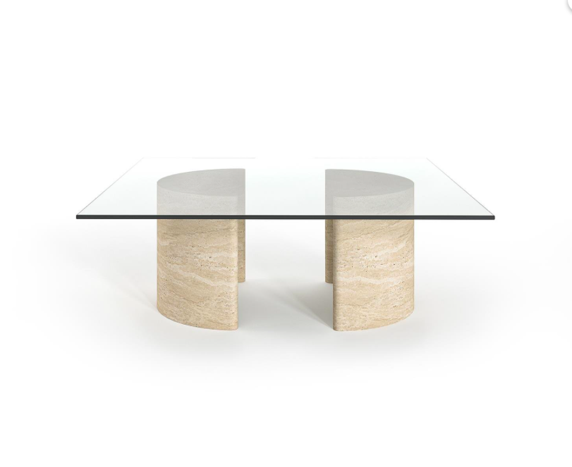 Arte Marble Traverten Cam Orta Sehpa