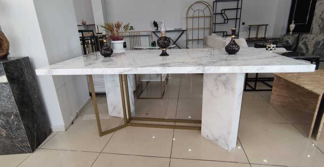 Arte Marble Muğla White Mermer Ayaklı Yemek Masası