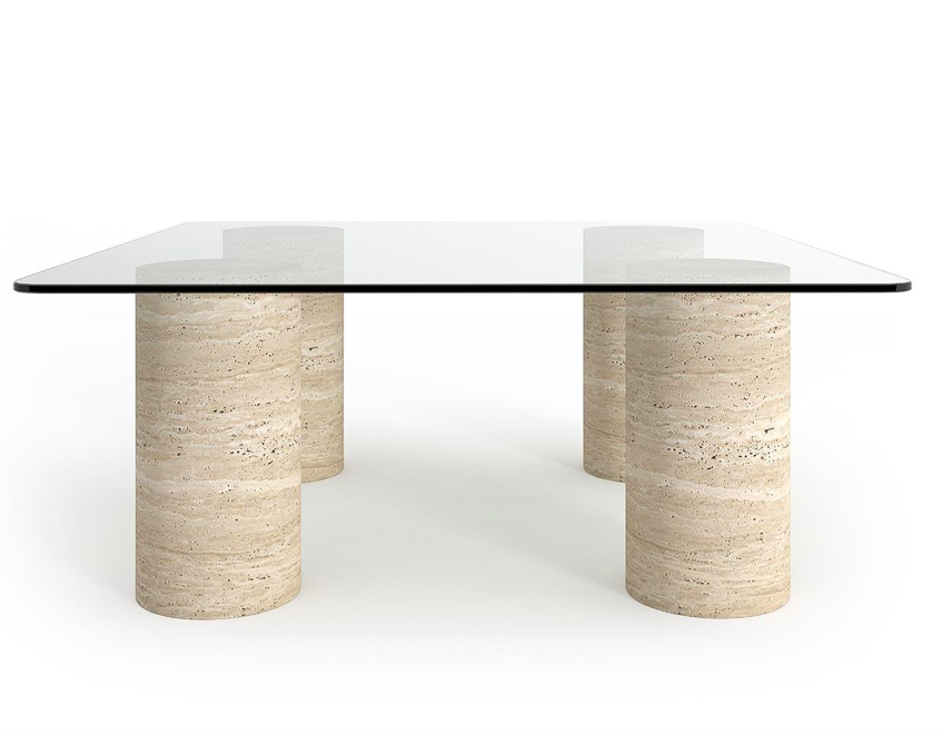 Arte Marble Traverten Ayaklı Cam Orta Sehpa