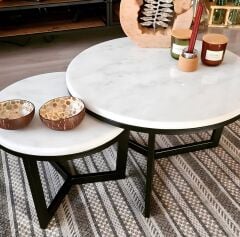 Arte Marble Carrara Mermer Orta Sehpa 2'li