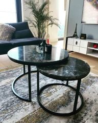 Arte Marble Marmara Siyah Orta Sehpa 2'li