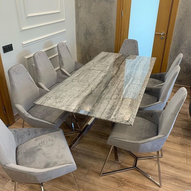 Arte Marble Diana Grey Mermer Yemek Masası