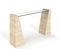 Arte Marble Traverten Ayaklı Cam Dresuar