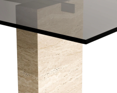 Arte Marble Traverten Cam Yemek Masası