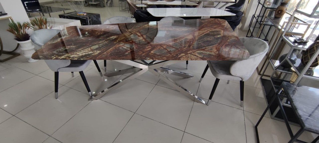 Arte Marble Rain Forest Brown Mermer Yemek Masası 140x90