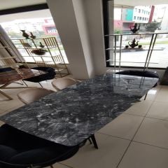 Arte Marble Uludağ Siyahı Mermer Yemek Masası 180x90