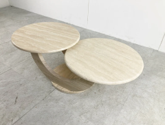 Arte Marble Traverten Yuvarlak 2'li Orta Sehpa