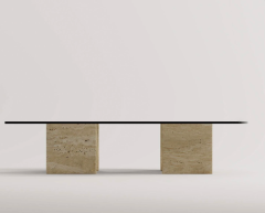 Arte Marble Traverten Cam Orta Sehpa