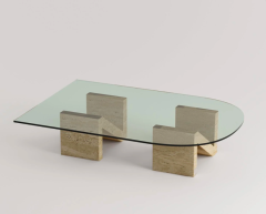 Arte Marble Traverten Cam Orta Sehpa