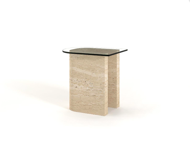 Arte Marble Traverten Cam Yan Sehpa