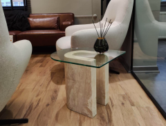 Arte Marble Traverten Cam Yan Sehpa