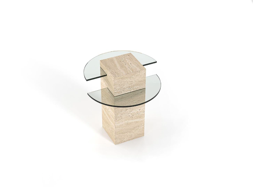 Arte Marble Traverten Cam Yan Sehpa