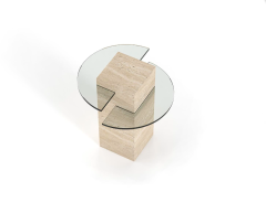 Arte Marble Traverten Cam Yan Sehpa