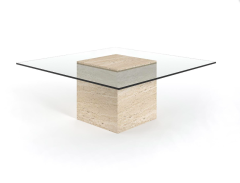Arte Marble Traverten Cam Orta Sehpa