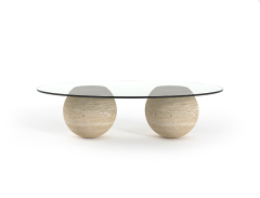 Arte Marble Traverten Cam Orta Sehpa