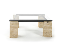 Arte Marble Traverten Cam Orta Sehpa