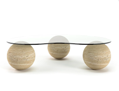 Arte Marble Traverten Cam Orta Sehpa