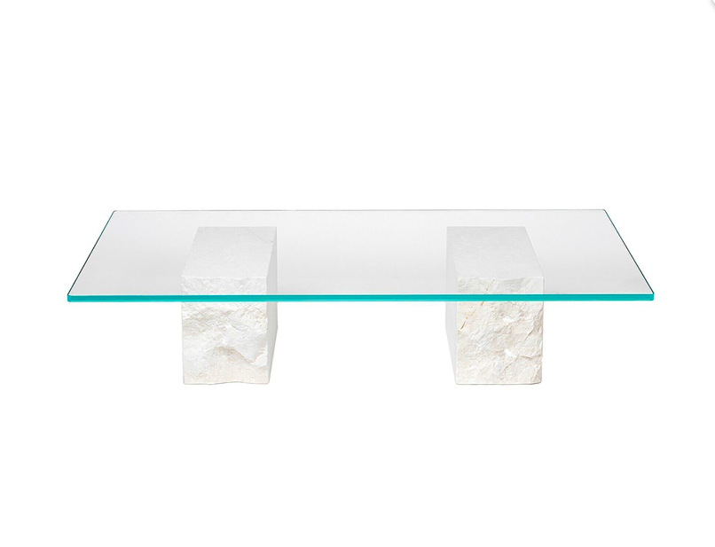 Arte Marble Traverten Cam Orta Sehpa