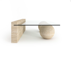 Arte Marble Traverten Cam Orta Sehpa