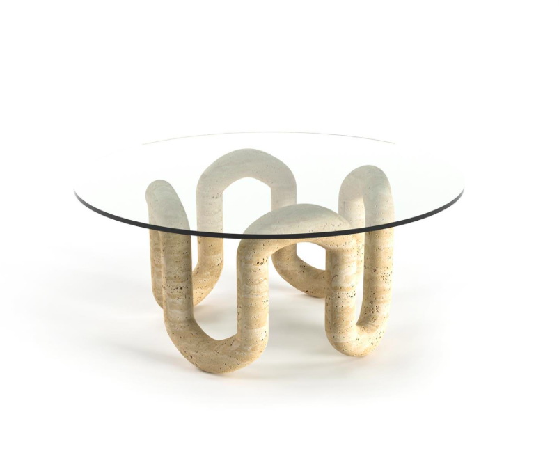 Arte Marble Traverten Cam Orta Sehpa