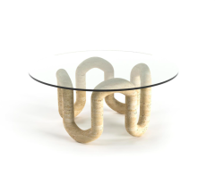 Arte Marble Traverten Cam Orta Sehpa