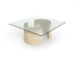 Arte Marble Traverten Cam Orta Sehpa