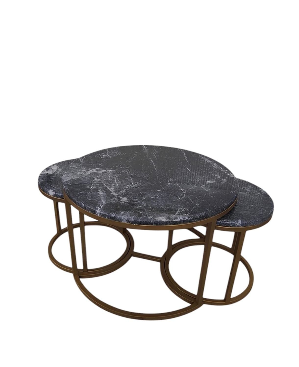 Arte Marble Uludağ Antrasit Mermer Orta Sehpa 3'lü