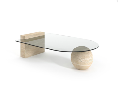 Arte Marble Traverten Ayaklı Cam Orta Sehpa