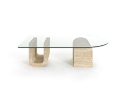 Arte Marble Traverten Ayaklı Cam Orta Sehpa