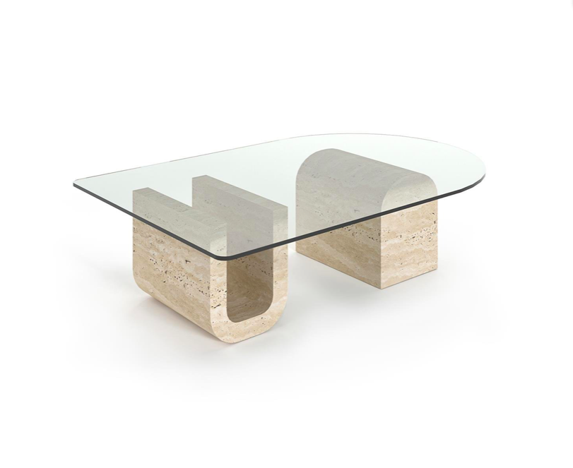 Arte Marble Traverten Ayaklı Cam Orta Sehpa