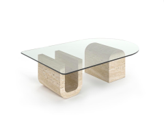 Arte Marble Traverten Ayaklı Cam Orta Sehpa