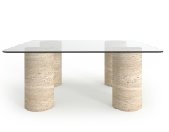 Arte Marble Traverten Ayaklı Cam Orta Sehpa