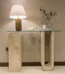 Arte Marble Traverten Blok Ayaklı Cam Dresuar