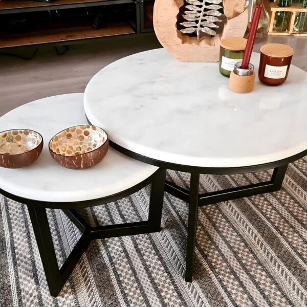 Arte Marble Antonina Carrara Mermer Orta Sehpa 2'li