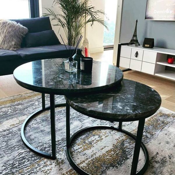 Arte Marble Iguape Marmara Siyah Orta Sehpa 2'li