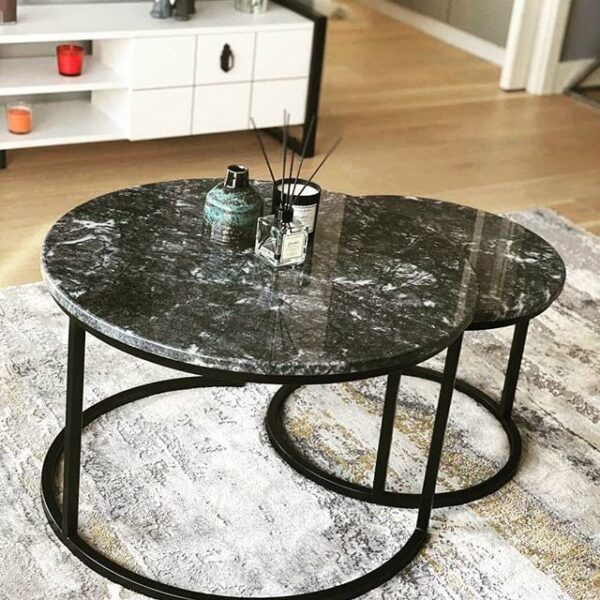 Arte Marble Iguape Marmara Siyah Orta Sehpa 2'li