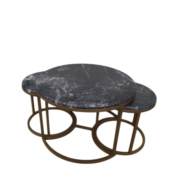 Arte Marble Ibitinga Uludağ Antrasit Mermer Orta Sehpa 3'lü