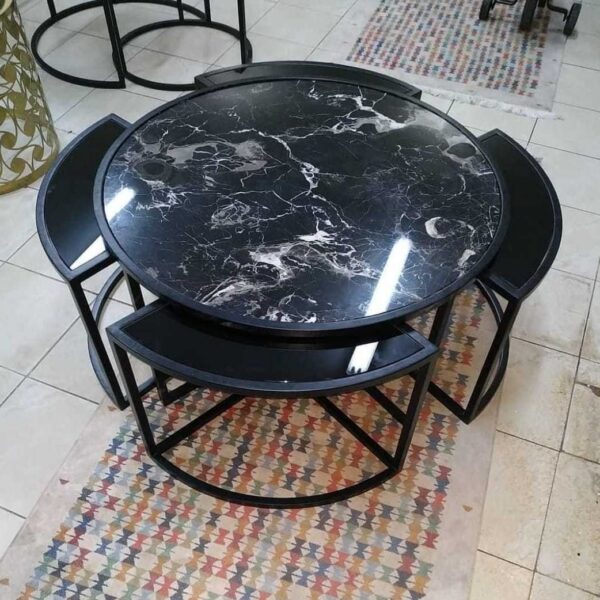 Arte Marble Lins Portoro White Pizza Dilim Orta Sehpa
