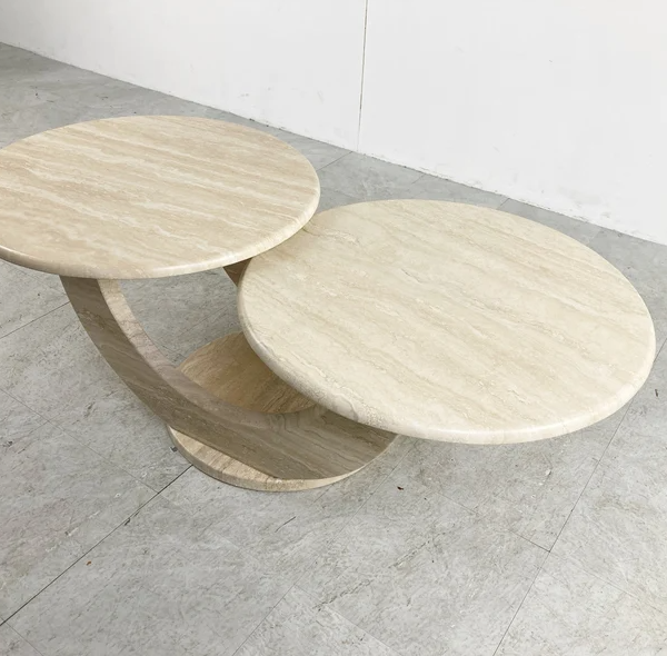 Arte Marble Divinopolis Traverten Yuvarlak 2'li Orta Sehpa