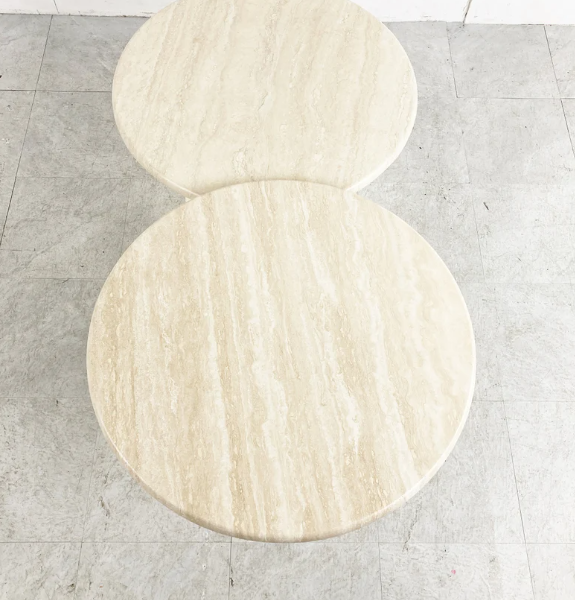 Arte Marble Divinopolis Traverten Yuvarlak 2'li Orta Sehpa