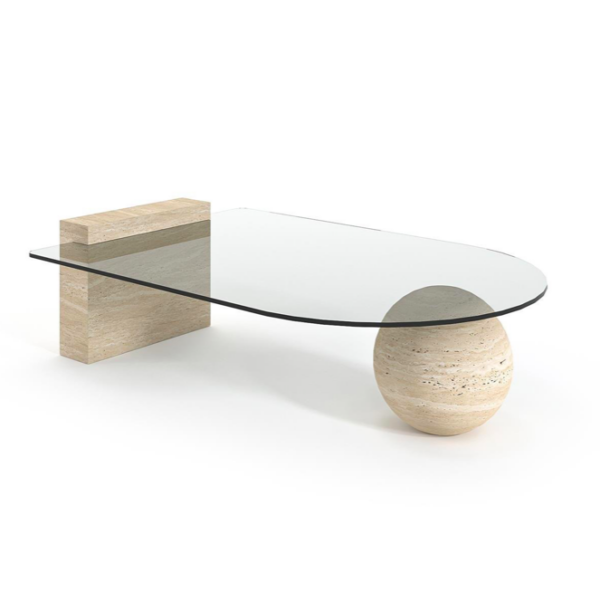 Arte Marble Itauna Traverten Ayaklı Cam Orta Sehpa