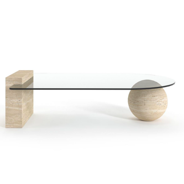 Arte Marble Itauna Traverten Ayaklı Cam Orta Sehpa