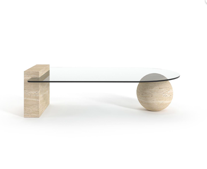 Arte Marble Itauna Traverten Ayaklı Cam Orta Sehpa