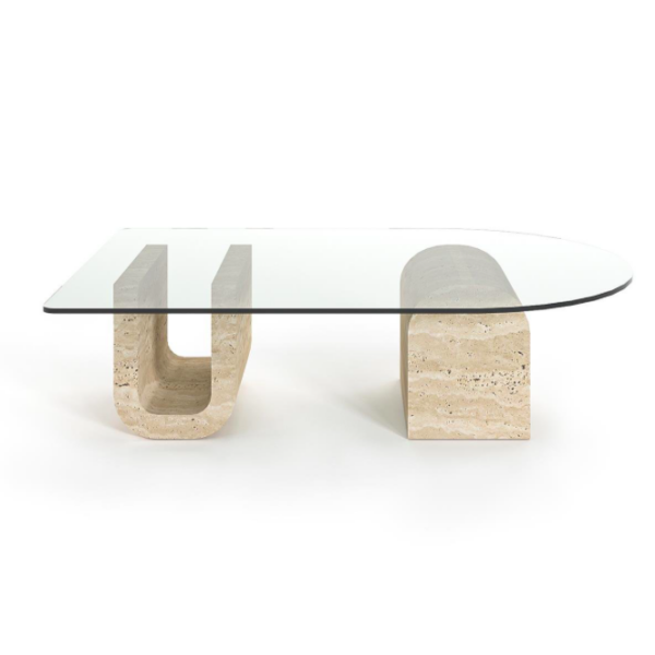 Arte Marble Curvelo Traverten Ayaklı Cam Orta Sehpa