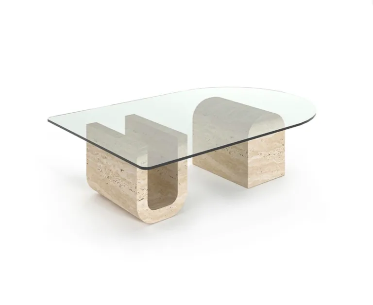 Arte Marble Curvelo Traverten Ayaklı Cam Orta Sehpa