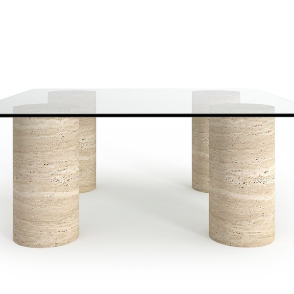 Arte Marble Januaria Traverten Ayaklı Cam Orta Sehpa